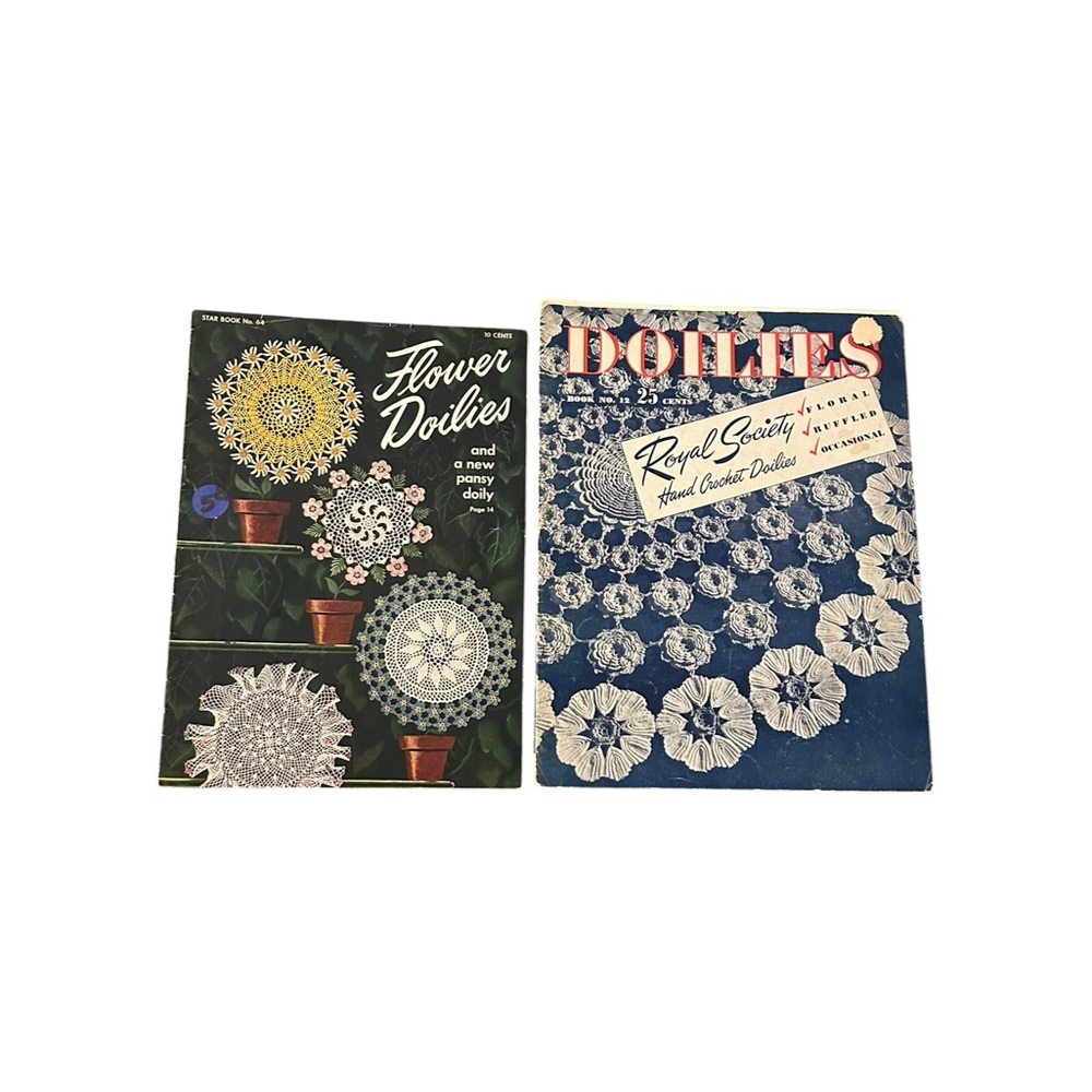 Vintage 1940s 1950s Crochet Doily Pattern Booklets Star Book #64 & Royal Society
